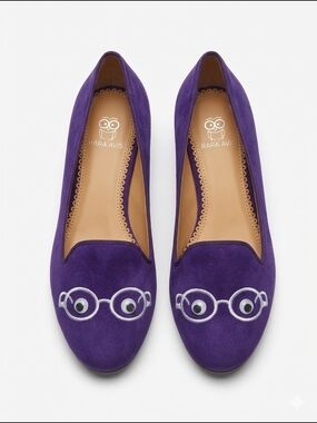 Rara Avis By Iris Apfel Purple Suede Eyeglasses Embroidered Loafers 7.5 W